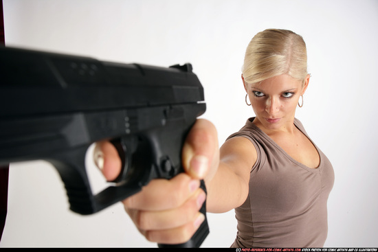 Woman Adult Athletic White Fighting with gun Detailed photos Sportswear
