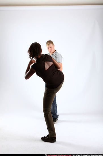 Man & Woman Adult Athletic Black & White Kick fight Moving poses Sportswear