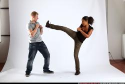 Man & Woman Adult Athletic Black & White Kick fight Moving poses Sportswear