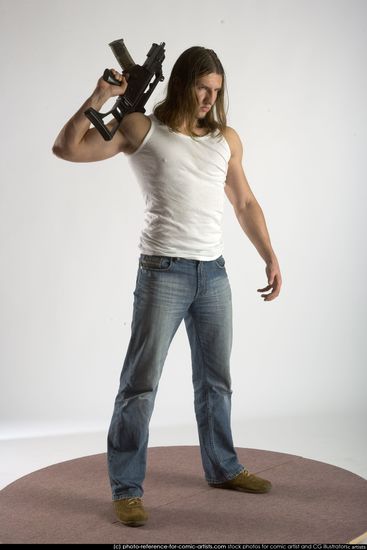 Man Young Muscular White Holding Standing poses Casual