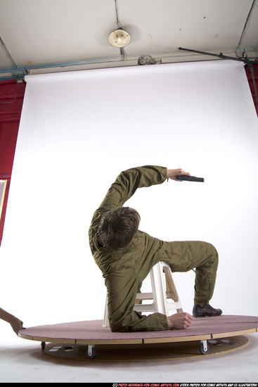 Man Young Athletic White Fighting with gun Moving poses Army