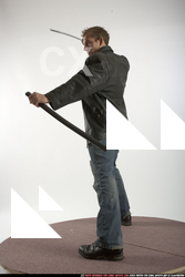 Man Adult Athletic White Fighting with sword Standing poses Casual