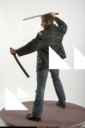 Man Adult Athletic White Fighting with sword Standing poses Casual