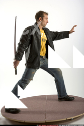 Man Adult Athletic White Fighting with sword Standing poses Casual