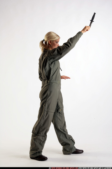 Woman Adult Athletic White Fighting with knife Standing poses Army