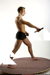 Man Adult Muscular White Fighting with sword Standing poses Underwear