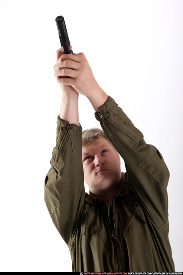 Man Young Average White Fighting with gun Kneeling poses Army