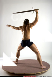 Man Adult Muscular White Fighting with sword Standing poses Underwear