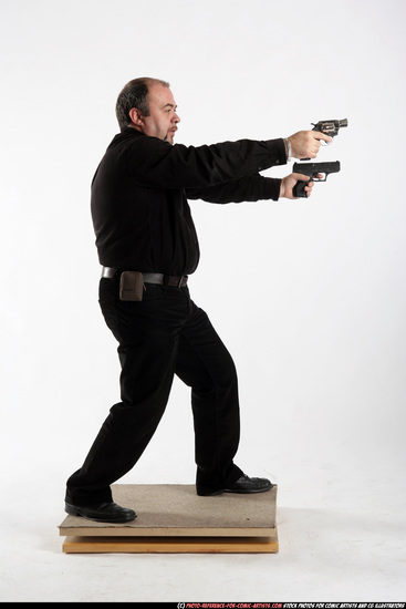 Man Old Chubby White Fighting with gun Standing poses Casual