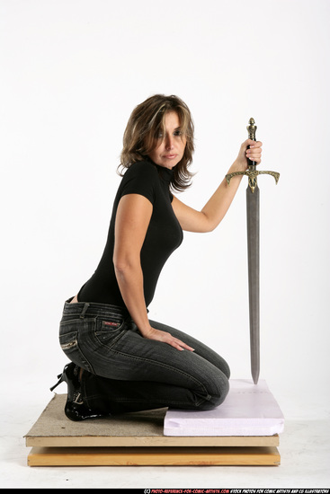 Woman Adult Average White Martial art Kneeling poses Casual