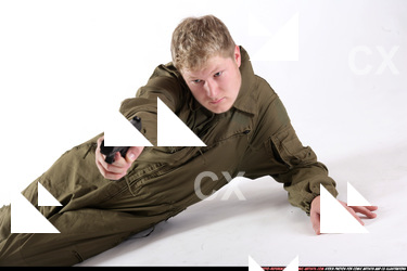 Man Young Average White Martial art Laying poses Army