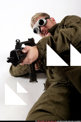 Man Adult Average White Fighting with submachine gun Laying poses Army