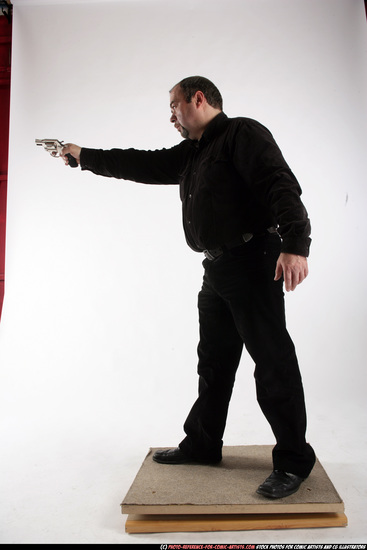 Man Old Chubby White Fighting with gun Standing poses Casual