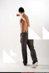 Man Adult Athletic White Fighting with knife Moving poses Pants