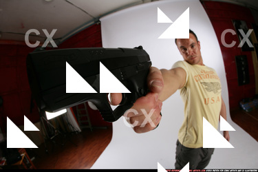 Man Adult Athletic White Fighting with gun Standing poses Sportswear