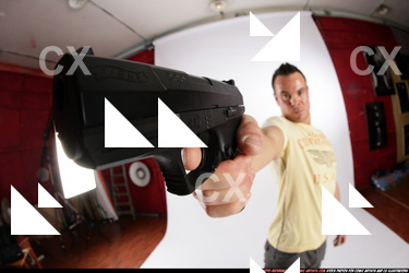 Man Adult Athletic White Fighting with gun Standing poses Sportswear