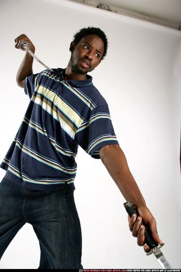 Young Athletic Black Fighting with sword Standing poses Sportswear