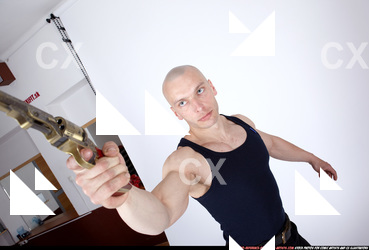 Man Adult Muscular White Fighting with gun Standing poses Sportswear
