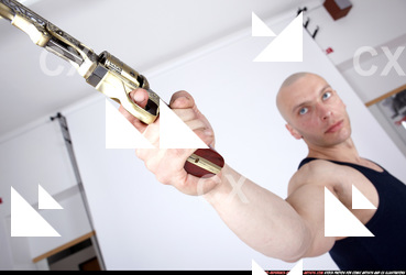 Man Adult Muscular White Fighting with gun Standing poses Sportswear