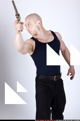 Man Adult Muscular White Fighting with gun Standing poses Sportswear