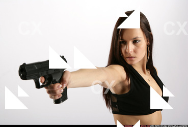 Woman Young Athletic White Fighting with gun Standing poses Sportswear