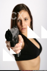 Woman Young Athletic White Fighting with gun Standing poses Sportswear