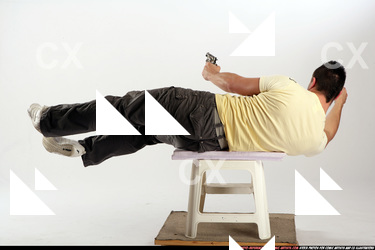 Man Adult Athletic White Fighting with gun Moving poses Sportswear