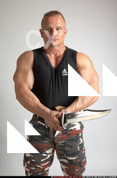 Man Adult Muscular White Fighting with knife Standing poses Army