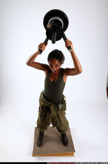 Woman Young Athletic Black Throwing Standing poses Army