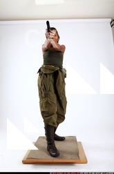 Woman Young Athletic Black Fighting with gun Standing poses Army