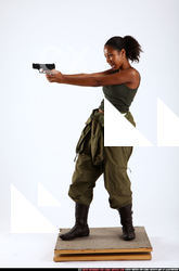 Woman Young Athletic Black Fighting with gun Standing poses Army