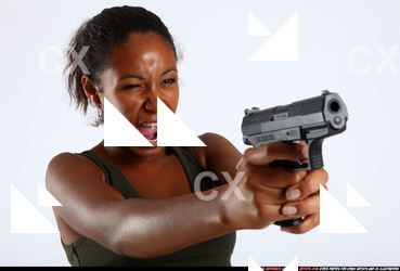 Woman Young Athletic Black Fighting with gun Standing poses Army