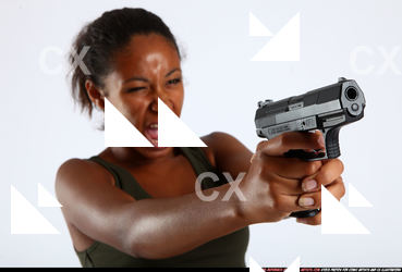 Woman Young Athletic Black Fighting with gun Standing poses Army