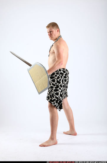 Man Adult Average White Fighting with sword Standing poses Underwear