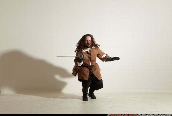 Man Adult Chubby White Fighting with sword Standing poses Army