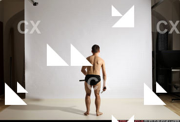 Man Adult Athletic White Fighting with sword Moving poses Underwear