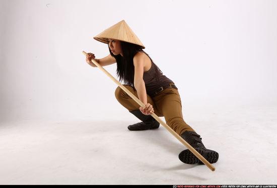 Woman Adult Athletic Martial art Kneeling poses Casual Asian