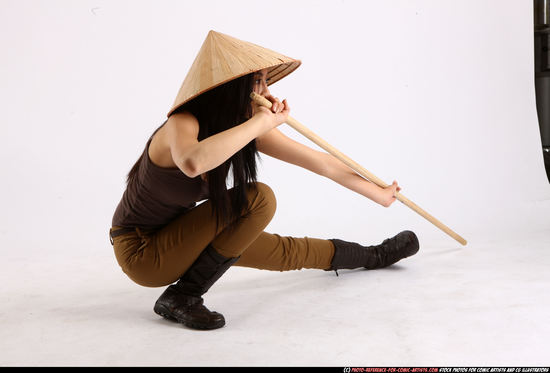Woman Adult Athletic Martial art Kneeling poses Casual Asian