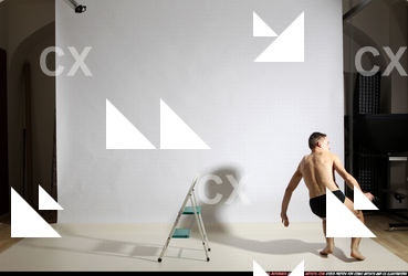 Man Adult Athletic White Fighting with gun Moving poses Underwear