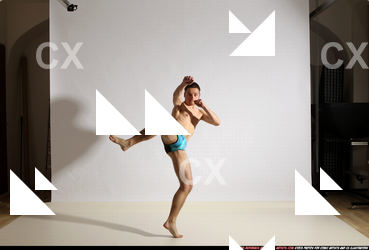 Adult Athletic White Kick fight Moving poses Underwear Men