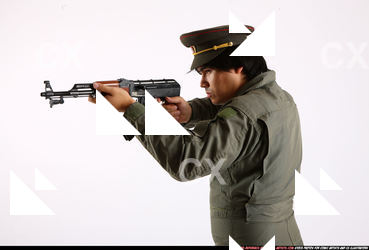 Man Adult Average Fighting with submachine gun Detailed photos Army Asian