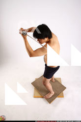 Man Adult Average Fighting with sword Standing poses Underwear Asian