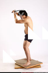 Man Adult Average Fighting with sword Standing poses Underwear Asian