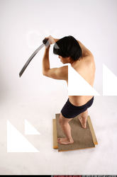 Man Adult Average Fighting with sword Standing poses Underwear Asian
