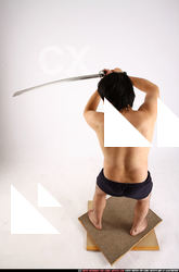 Man Adult Average Fighting with sword Standing poses Underwear Asian