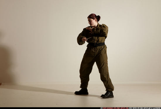 Woman Adult Average White Fighting with knife Moving poses Army