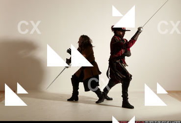 Adult Average White Fighting with sword Moving poses Army Men