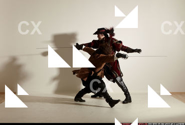 Adult Average White Fighting with sword Moving poses Army Men