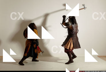 Adult Average White Fighting with sword Moving poses Army Men