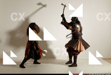 Adult Average White Fighting with sword Moving poses Army Men